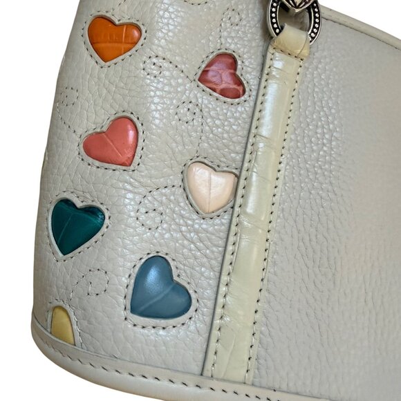 Brighton Women's Shoulder Bag Purse Fresca Ivory Colorful Hearts Leather D155372 - Picture 2 of 11